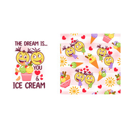 Romantic Labels Pattern With Ice Cream Emoji