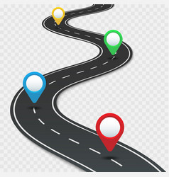 Highway Roadmap With Pins Car Road Direction Gps