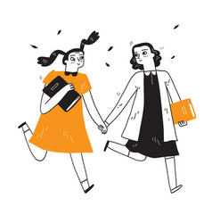 Two Girls Walking Hand In Hand Both Holding Books