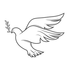 Dove Of Peace Flying With Olive Twig In Beak