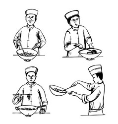 Chef Holding Wok Pan Sketch