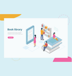 Isometric Online Library Concept Website Landing