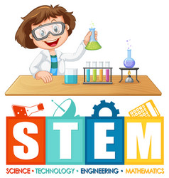 Scientist Girl Cartoon Character With Stem Font