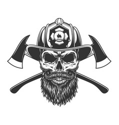 Bearded And Mustached Fireman Skull