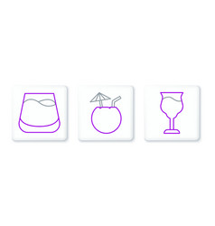 Set Line Wine Glass Glass Of Whiskey And Coconut