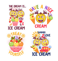 Set Of Funny Romantic Label With Ice Cream Emoji