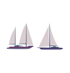 Set Of Water Transport Side View Sailboats