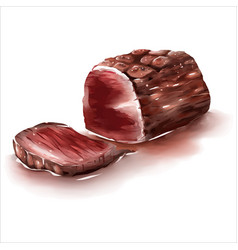 Steak Loin Sliced Juicy On White Watercolor Eps