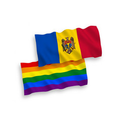 Flags Of Moldova And Rainbow Gay Pride On A White