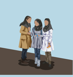 Three Young Muslim Iranian Girls In Hijab Talking