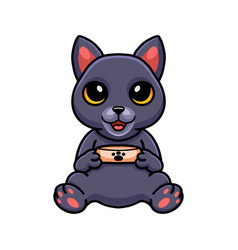 Cute Chartreux Cat Cartoon Holding Food Bowl