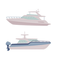 Set Of Water Transport Side View Of Luxury Yachts