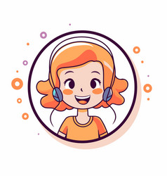 Cute Little Girl With Headphones In Cartoon Style