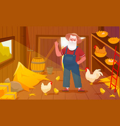 Farmer In Chicken Coop