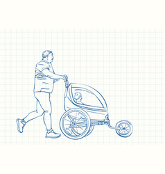 Man Running With Child In Jogging Stroller Blue