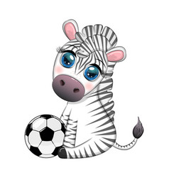 Cute Zebra With A Soccer Ball Cartoon Character