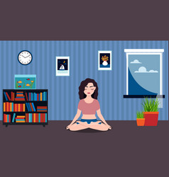 Girl Does Yoga At Home A Young Woman