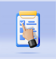 3d Paper Clipboard With Checklist Symbol And Hand