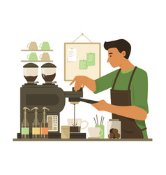 Barista Man Making Coffee In Cafe