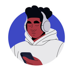 Black Man In Headphones Listening To Music