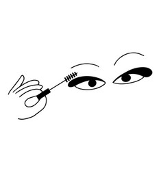 Girl Putting Mascara On Eyes Doodle Sketch