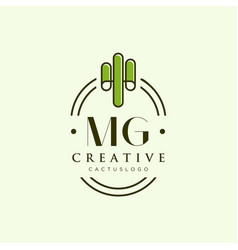 Mg Initial Letter Green Cactus Logo