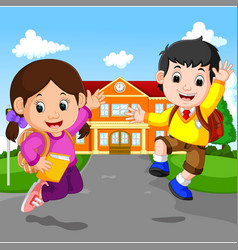 Happy little kids going to school Royalty Free Vector Image