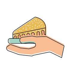 Hand Holding Birthday Cake Slice Food