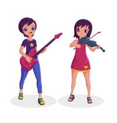 Women Musician Playing Guitar And Violin