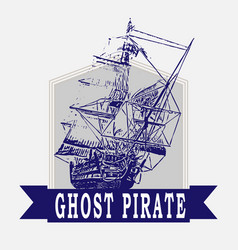 Vintage Ghost Pirate Ship Logo Cartoon