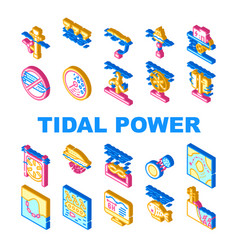 Tidal Power Plant Collection Icons Set