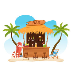 Tropical Bar Or Pub In Beach With Alcohol Drinks