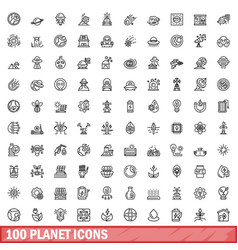 100 Planet Icons Set Outline Style