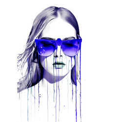 Woman In Blue Sunglasses Graphic Art Collage