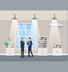 Businessmen Couple In Corridor Office