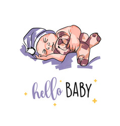 Baby Falling Asleep Card With Toy Newborn