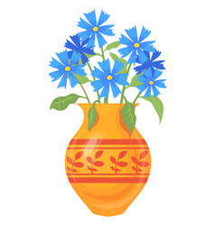 Blue Flowers In Ceramic Vase Meadow Wildflowers