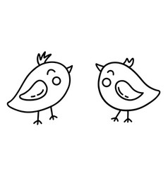 Two Happy Cute Birds Hand Drawn Black And