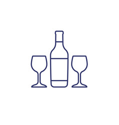 Wine Bottle And Two Glasses Line Icon