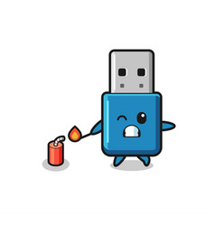 Flash Drive Usb Mascot Playing Firecracker