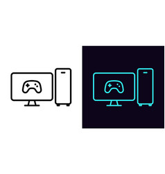 Outline Gaming Pc Icon With Editable Stroke