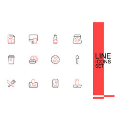 Set Line Coffee Cup To Go Soda Can Food Ordering