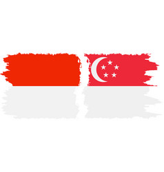 Singapore And Indonesia Grunge Flags Connection