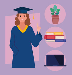 Woman With Virtual Graduation Icons