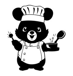 Panda Chef With A Spoon And Ladle Black White