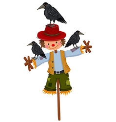 Scarecrow On Stick And Three Crows