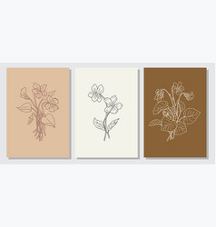 Set Of Violet February Birth Month Flower Line Art