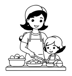 Mother And Daughter Cooking Together In A Flat