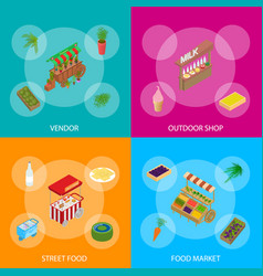 Vendor Food Street Signs 3d Banner Set Isometric