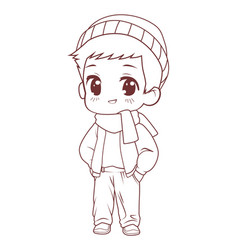 Chibi Boy Wearing Winter Clothes Coloring